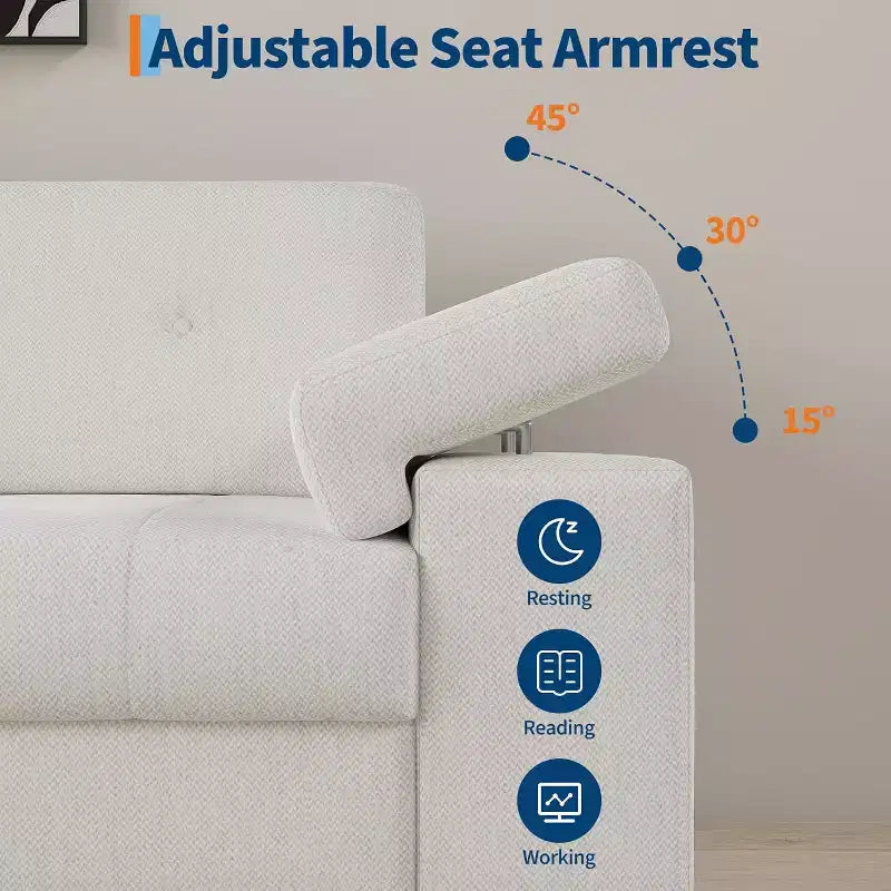 Canapé moderne 3 places 85, en tissu chenille avec accoudoirs larges réglables et dossier touffeté capitonné, montage facile