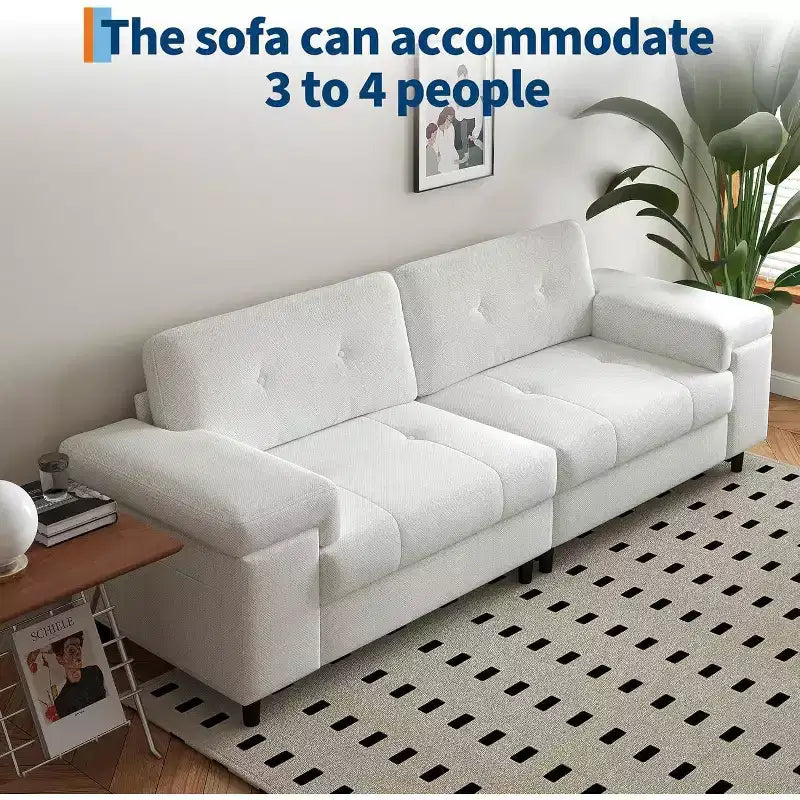 Canapé moderne 3 places 85, en tissu chenille avec accoudoirs larges réglables et dossier touffeté capitonné, montage facile
