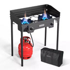 ROVSUN 2 Burner Portable Gas Stove with Bag & Windscreen, 150000BTU Outdoor Propane Burner with Regulator, Camping Cooker for Cooking Home Brewing