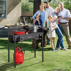 Réchaud à gaz portable ROVSUN 2 feux avec sac et pare-vent, brûleur à propane extérieur 150 000 BTU avec régulateur, cuisinière de camping pour la cuisine et le brassage à domicile