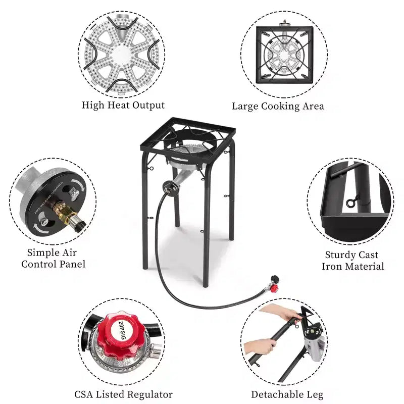 ROVSUN 200,000 BTU High Pressure Single Propane Burner, Portable Gas Stove Cooker with 2 Heights & Regulator for Outdoor Camp Cooking Frying Boiling