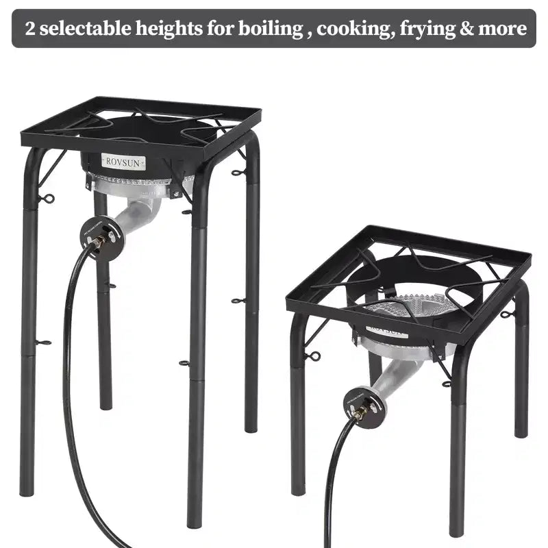 ROVSUN 200,000 BTU High Pressure Single Propane Burner, Portable Gas Stove Cooker with 2 Heights & Regulator for Outdoor Camp Cooking Frying Boiling