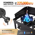 ROVSUN Réchaud à gaz portable 3 brûleurs avec pare-brise et sac, brûleur au propane extérieur 225 000 BTU avec régulateur, réchaud de camping pour la cuisine et le brassage domestique