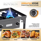 ROVSUN Réchaud à gaz portable 3 brûleurs avec pare-brise et sac, brûleur au propane extérieur 225 000 BTU avec régulateur, réchaud de camping pour la cuisine et le brassage domestique