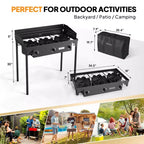 ROVSUN Réchaud à gaz portable 3 brûleurs avec pare-brise et sac, brûleur au propane extérieur 225 000 BTU avec régulateur, réchaud de camping pour la cuisine et le brassage domestique