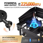 ROVSUN 3 Burner Portable Gas Stove with Side Shelves & Bag, 225000 BTU Outdoor Propane Burner with Regulator, Camping Cooker for Cooking Home Brewing