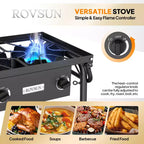 ROVSUN 3 Burner Portable Gas Stove with Side Shelves & Bag, 225000 BTU Outdoor Propane Burner with Regulator, Camping Cooker for Cooking Home Brewing