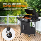 ROVSUN Barbecue à gaz propane 4 brûleurs avec brûleur latéral, barbecues avec grilles en fonte émaillée et armoire pour jardin, terrasse, arrière-cour