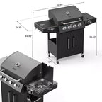 ROVSUN Barbecue à gaz propane 4 brûleurs avec brûleur latéral, barbecues avec grilles en fonte émaillée et armoire pour jardin, terrasse, arrière-cour