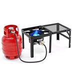 ROVSUN 100,000 BTU Portable Propane Gas Stove with Foldable Side Rack, Single Burner Stove for Outdoor Backyard Cooking, Camping, Frying Boiling