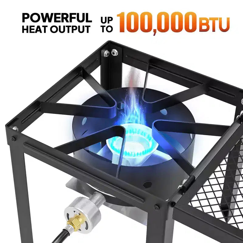 ROVSUN 100,000 BTU Portable Propane Gas Stove with Foldable Side Rack, Single Burner Stove for Outdoor Backyard Cooking, Camping, Frying Boiling
