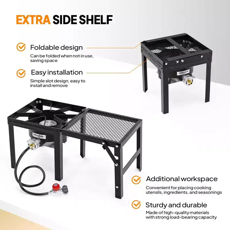 ROVSUN 100,000 BTU Portable Propane Gas Stove with Foldable Side Rack, Single Burner Stove for Outdoor Backyard Cooking, Camping, Frying Boiling