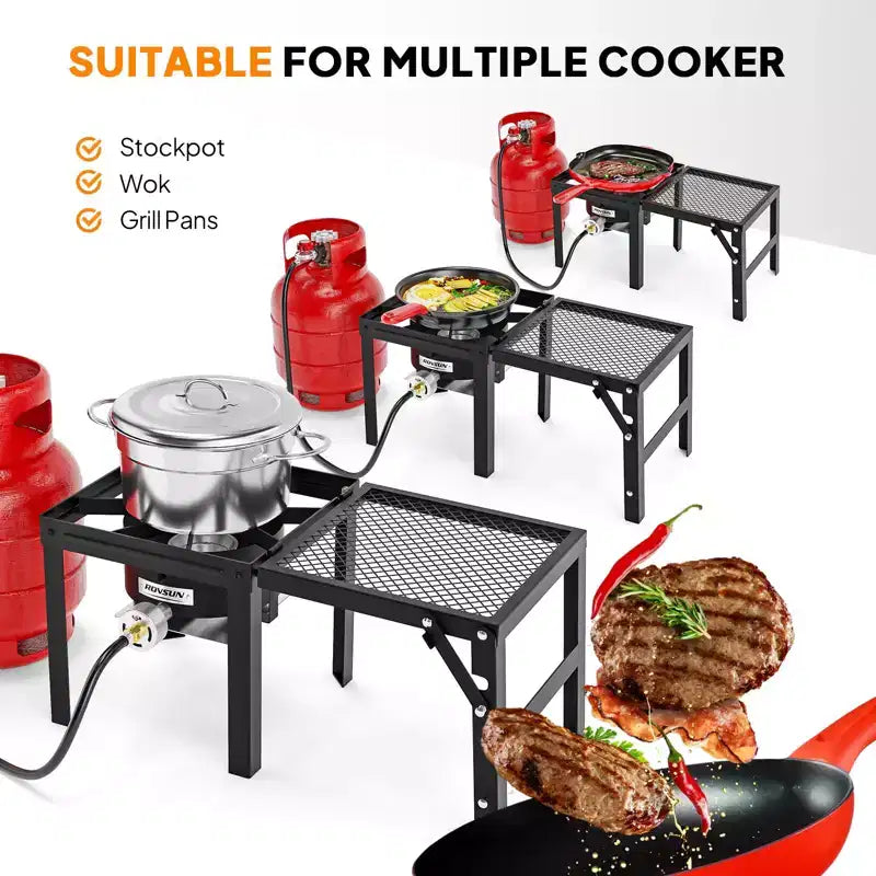 ROVSUN 100,000 BTU Portable Propane Gas Stove with Foldable Side Rack, Single Burner Stove for Outdoor Backyard Cooking, Camping, Frying Boiling