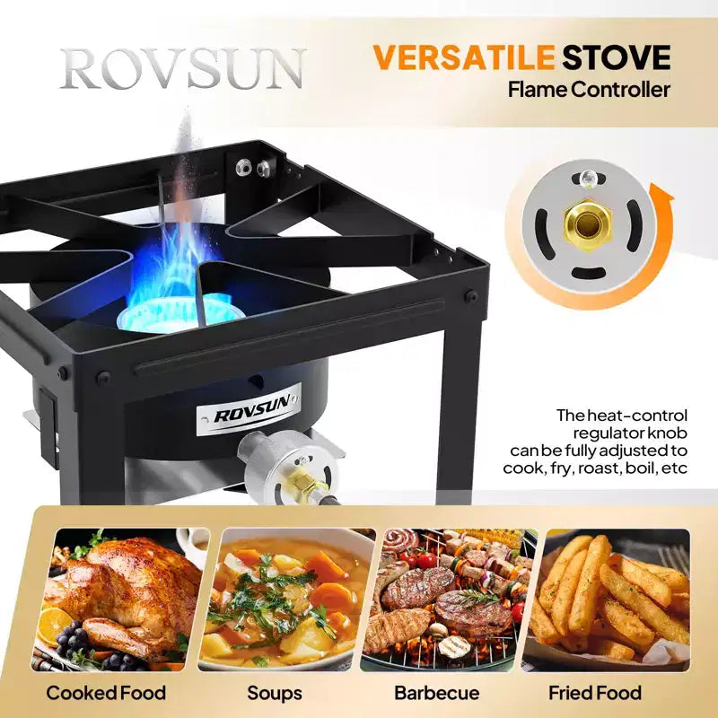 ROVSUN 100,000 BTU Portable Propane Gas Stove with Foldable Side Rack, Single Burner Stove for Outdoor Backyard Cooking, Camping, Frying Boiling