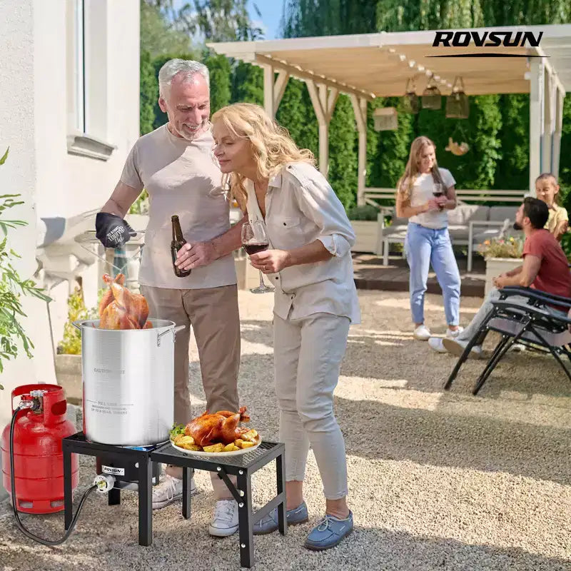 ROVSUN 100,000 BTU Portable Propane Gas Stove with Foldable Side Rack, Single Burner Stove for Outdoor Backyard Cooking, Camping, Frying Boiling