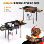ROVSUN 2 Burner Portable Gas Stove with Carring Bag & Shelf, 150000BTU Outdoor Propane Burner with Regulator, Camping Cooker for Cooking Home Brewing