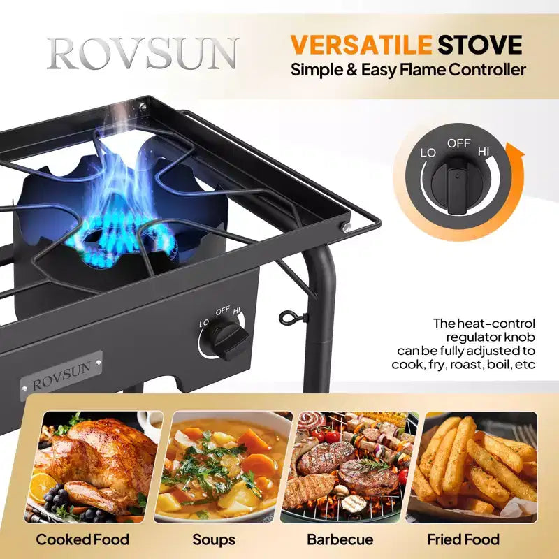 ROVSUN 2 Burner Portable Gas Stove with Carring Bag & Shelf, 150000BTU Outdoor Propane Burner with Regulator, Camping Cooker for Cooking Home Brewing