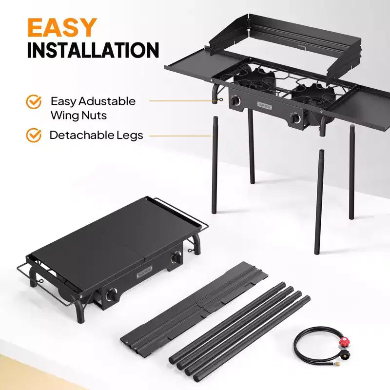 ROVSUN 2 Burner Portable Gas Stove with Carring Bag & Shelf, 150000BTU Outdoor Propane Burner with Regulator, Camping Cooker for Cooking Home Brewing
