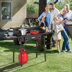 ROVSUN 2 Burner Portable Gas Stove with Carring Bag & Shelf, 150000BTU Outdoor Propane Burner with Regulator, Camping Cooker for Cooking Home Brewing
