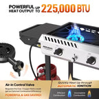 Cuisinière à gaz propane d'extérieur ROVSUN 3 brûleurs avec allumage, régulateur et tablette, réchaud puissant sur pied de 225 000 BTU pour la cuisine sur terrasse et le brassage à domicile