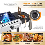 Cuisinière à gaz propane d'extérieur ROVSUN 3 brûleurs avec allumage, régulateur et tablette, réchaud puissant sur pied de 225 000 BTU pour la cuisine sur terrasse et le brassage à domicile