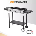 Cuisinière à gaz propane d'extérieur ROVSUN 3 brûleurs avec allumage, régulateur et tablette, réchaud puissant sur pied de 225 000 BTU pour la cuisine sur terrasse et le brassage à domicile