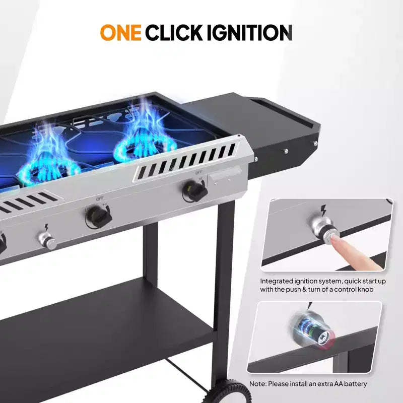 ROVSUN 3 Burner Outdoor Propane Gas Stove & Griddle Combo with Ignition, 225,000 BTU Powerful Stand Cooker for Backyard Patio Cooking Home Brewing