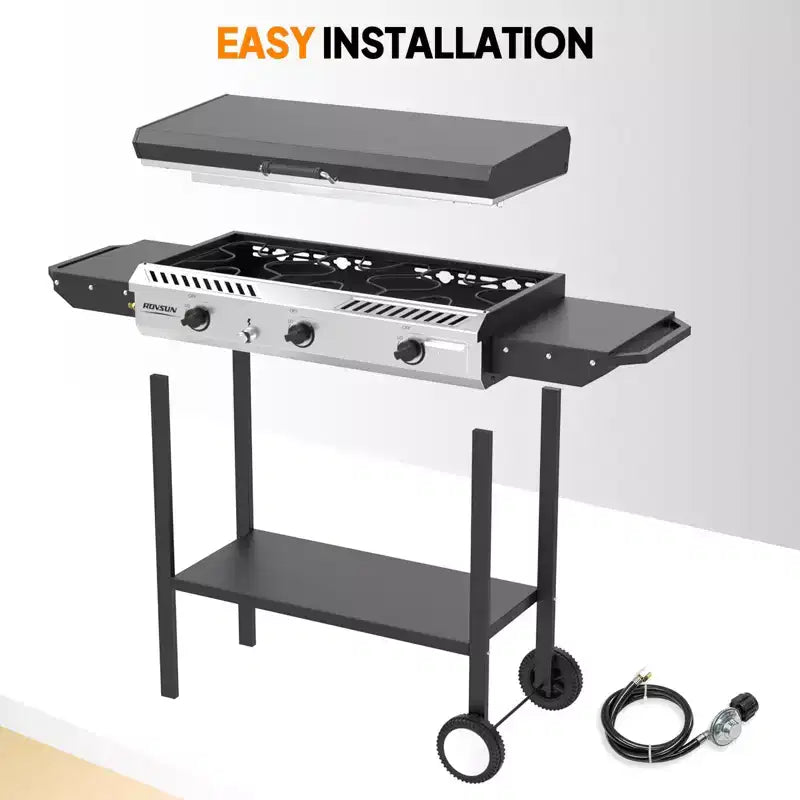 ROVSUN 3 Burner Outdoor Propane Gas Stove & Griddle Combo with Ignition, 225,000 BTU Powerful Stand Cooker for Backyard Patio Cooking Home Brewing