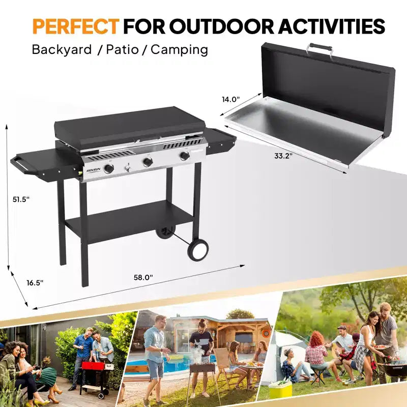 ROVSUN 3 Burner Outdoor Propane Gas Stove & Griddle Combo with Ignition, 225,000 BTU Powerful Stand Cooker for Backyard Patio Cooking Home Brewing