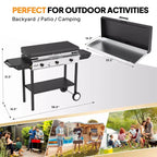 ROVSUN 3 Burner Outdoor Propane Gas Stove & Griddle Combo with Ignition, 225,000 BTU Powerful Stand Cooker for Backyard Patio Cooking Home Brewing