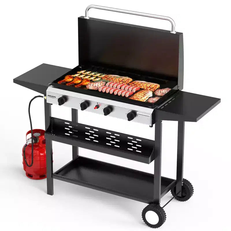 ROVSUN 4 Burner Propane Gas Griddle with Ignition and Regulator, 40000BTU Potatble Grill for Backyard Patio Outdoor Cooking BBQ