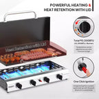 Plaque de cuisson à gaz propane 4 feux ROVSUN avec allumage et régulateur, barbecue portable 40000 BTU pour patio, jardin et cuisine extérieure
