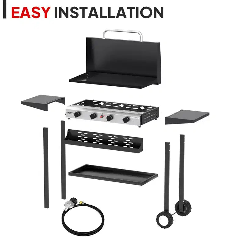 Plaque de cuisson à gaz propane 4 feux ROVSUN avec allumage et régulateur, barbecue portable 40000 BTU pour patio, jardin et cuisine extérieure