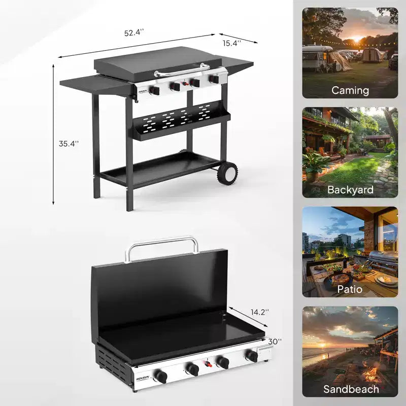 Plaque de cuisson à gaz propane 4 feux ROVSUN avec allumage et régulateur, barbecue portable 40000 BTU pour patio, jardin et cuisine extérieure