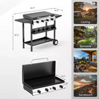 Plaque de cuisson à gaz propane 4 feux ROVSUN avec allumage et régulateur, barbecue portable 40000 BTU pour patio, jardin et cuisine extérieure