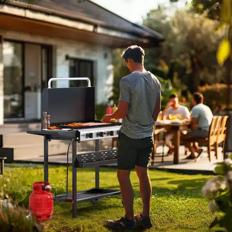 Plaque de cuisson à gaz propane 4 feux ROVSUN avec allumage et régulateur, barbecue portable 40000 BTU pour patio, jardin et cuisine extérieure
