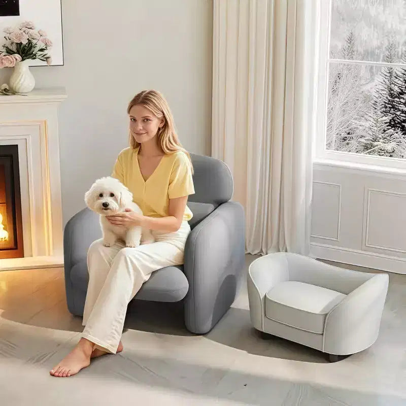 GustoWave Pet Sofa Bed, Chenille Sofa with Washable Cushions, Suitable for Cats and Dogs, Gray