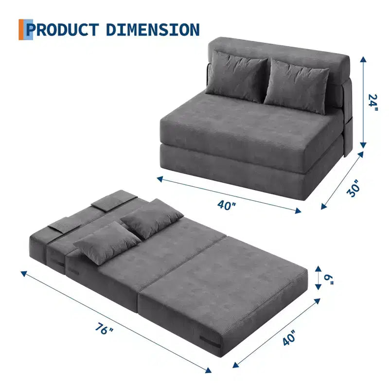 Canapé-lit convertible 76, canapé-chaise longue portable, futon convertible avec oreiller, tissu de lin moderne, pour salon (lit double)