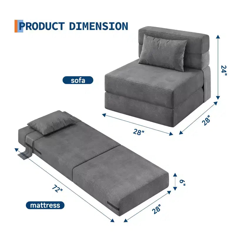 73 Convertible Folding Sofa Bed, Portable Lazy Floor Sofa Lounger, Convertible Futon Couch with Pillow, Modern Linen Fabric, for Living Room(Single)