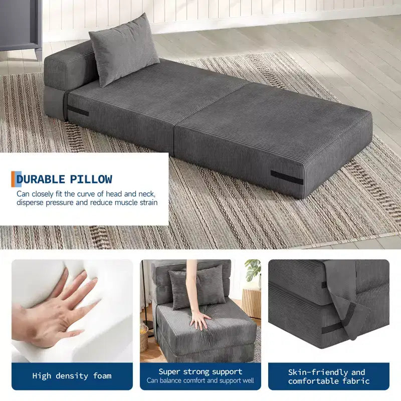 73 Convertible Folding Sofa Bed, Portable Lazy Floor Sofa Lounger, Convertible Futon Couch with Pillow, Modern Linen Fabric, for Living Room(Single)