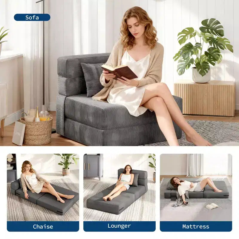 73 Convertible Folding Sofa Bed, Portable Lazy Floor Sofa Lounger, Convertible Futon Couch with Pillow, Modern Linen Fabric, for Living Room(Single)