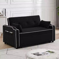 3-in-1 Velvet Sleeper Sofa Couch, Pullout Bed, Modern Convertible Velvet Pull Out Loveseat Futon Sofa, Adjustable Backrest and Pillows, Black
