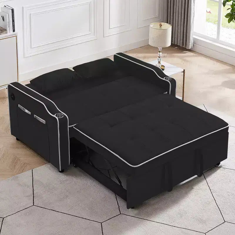 Canapé convertible 3-en-1 en velours, lit escamotable, canapé-futon moderne en velours convertible, dossier réglable et oreillers, noir