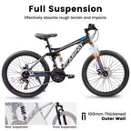 Whisen 27.5 Inch Full Suspension Mountain Bike, Front and Rear Dual Shock Absorbers, Mechanical Disc Brakes, 21-Speed