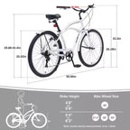 Vélos d'extérieur Whisen 26 pour adultes avec cadre en acier à enjambement bas, 7 vitesses, freins avant et arrière en V
