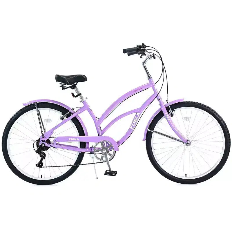 Whisen 26 Adult Women Outdoor Bikes, Beach Cruiser Bike with Steel Frame Low Swooping Frame, 7-Speed Gear