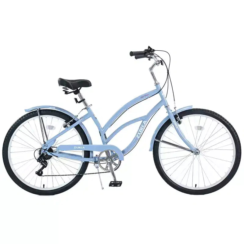 Whisen 26 Adult Women Outdoor Bikes, Beach Cruiser Bike with Steel Frame Low Swooping Frame, 7-Speed Gear