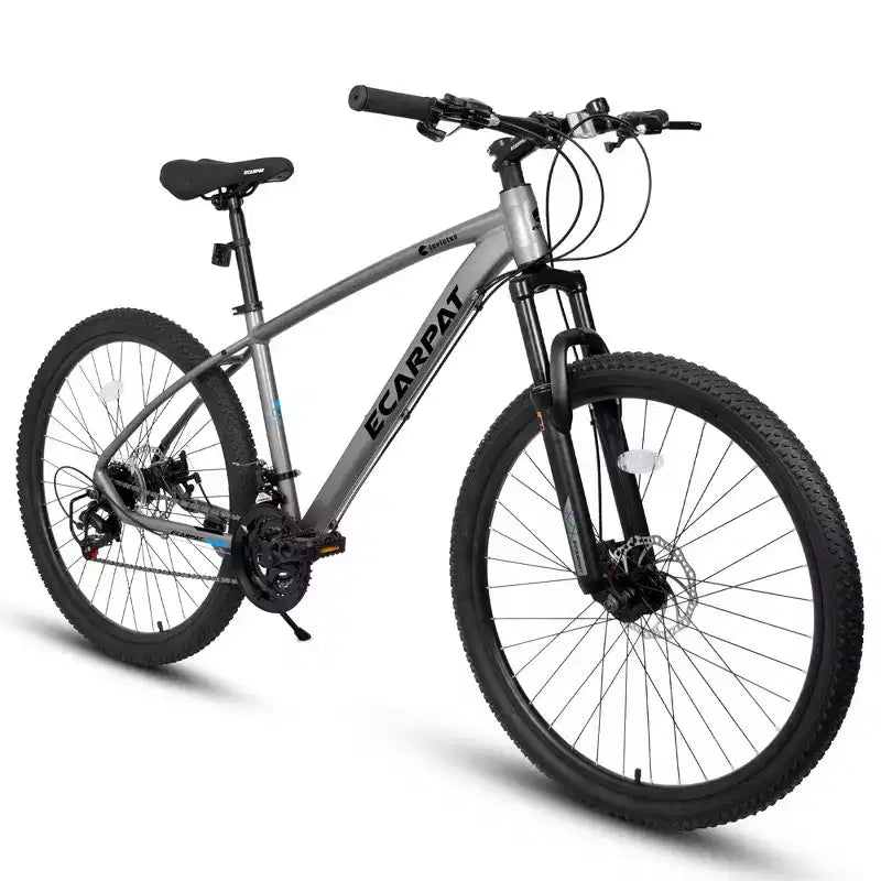 Whisen VTT 27 pouces 21 vitesses, fourche à suspension, cadre en aluminium, frein à disque - Gris