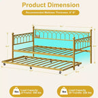 Twin Size Daybed with Trundle, Metal Twin Size Day Bed, Sofa Beds Frame with Pull Out Bed, No Box Spring Needed, for Living Room, Bedroom