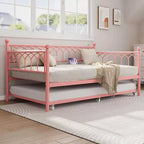 Twin Size Daybed with Trundle, Metal Twin Size Day Bed, Sofa Beds Frame with Pull Out Bed, No Box Spring Needed, for Living Room, Bedroom